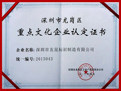 蓝狮在线-重点文化企业证书
